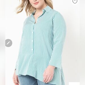 Eloquii asymmetric button-up top.